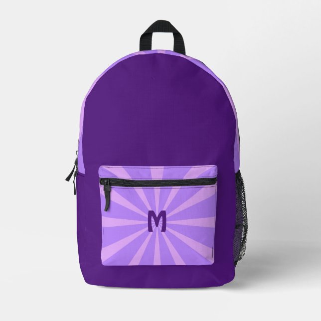 Personalised purple optical illusion modern printed backpack (Front)