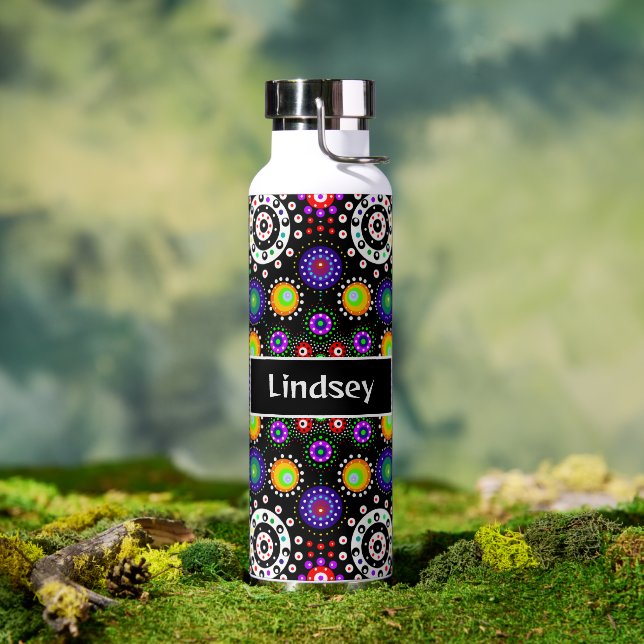 Personalised Purple Orange Black Dot Mandala   Water Bottle (Outdoor)