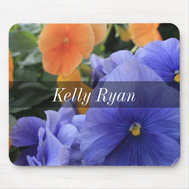 Personalised Purple & Orange Pansies, Photo 4810 Mouse Mat (Front)