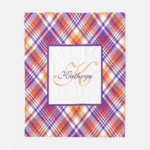 Personalised Purple, Orange & White Plaid Blanket