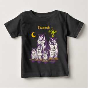 Personalised Purple Owls Moon and Stars Baby T-Shirt