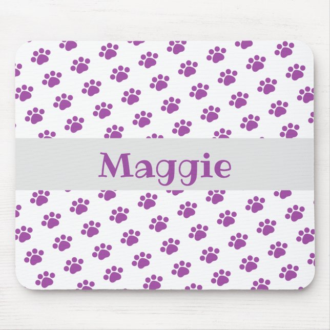 Personalised Purple Paw Print Pattern Mouse Mat (Front)