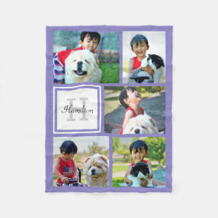 Personalised Purple Photo Collage Monogrammed Gift Fleece Blanket