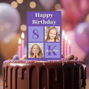 Personalised Purple Photo Happy Birthday Party Cake Pick