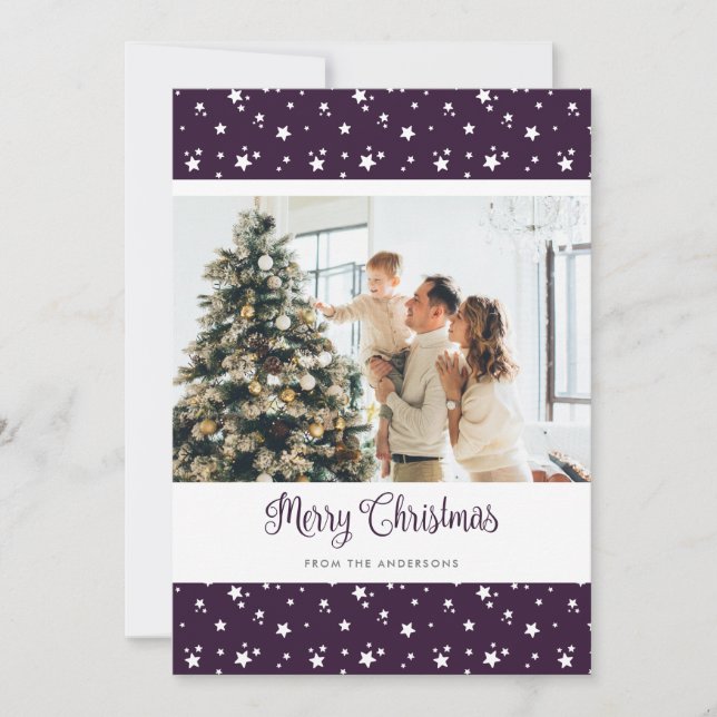 Personalised Purple Photo Merry Christmas Cards (Front)