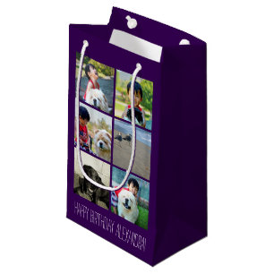 Personalised Purple Photo Mosaic Picture Collage Small Gift Bag
