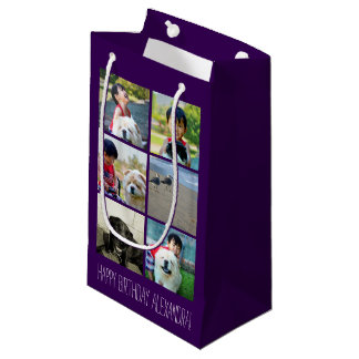 Personalised Purple Photo Mosaic Picture Collage Small Gift Bag
