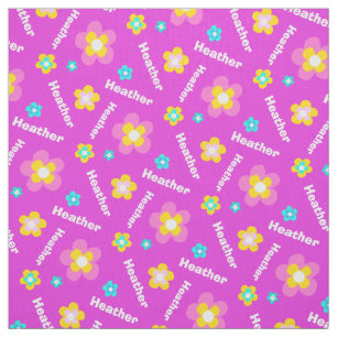 Personalised purple pink aqua white name pattern fabric