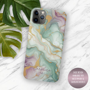 Personalised Purple Pink Green Gold Marble Pattern iPhone 16 Pro Max Case