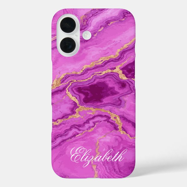 Personalised Purple & Pink Marble Case-Mate iPhone Case (Back)