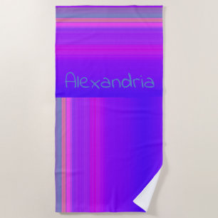 Personalised Purple Pink Ombre Stripe  Beach Towel