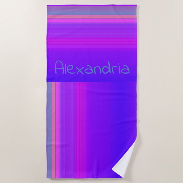 Personalised Purple Pink Ombre Stripe  Beach Towel (Front)