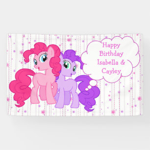 Personalised Purple & Pink Pony Twins Birthday Banner