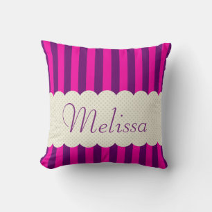 Personalised Purple Pink Stripes Polka Dots Design Cushion