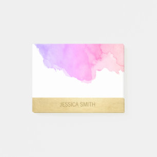 Personalised Purple Pink Watercolor Faux Gold Foil Post-it Notes