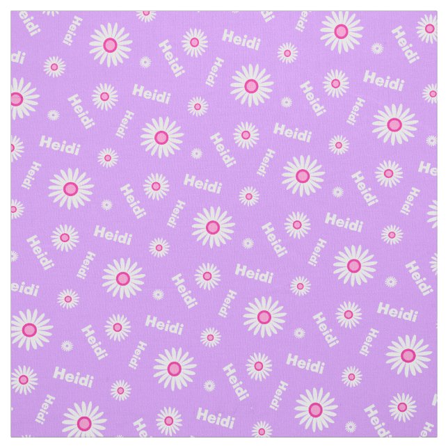 Personalised purple pink white daisy name pattern fabric (Swatch)