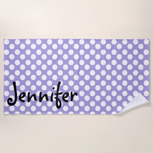 Personalised Purple Polka Dot Beach Towel (Front)