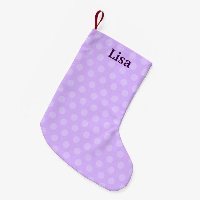 Personalised Purple Polka Dot Christmas Stocking (Front (Hanging))