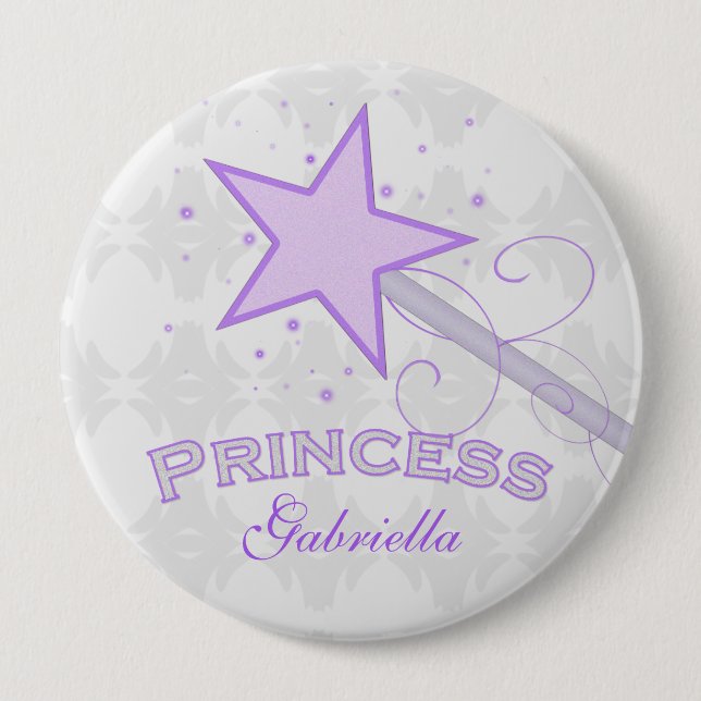 Personalised: Purple Princess Wand Button (Front)