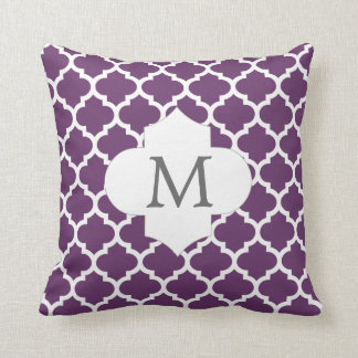 personalised purple quatrefoil monogram design cushion