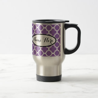 Personalised Purple Quatrefoil Name Travel Mug