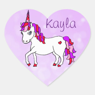 Personalised Purple Rainbow Horned Unicorn Heart Sticker