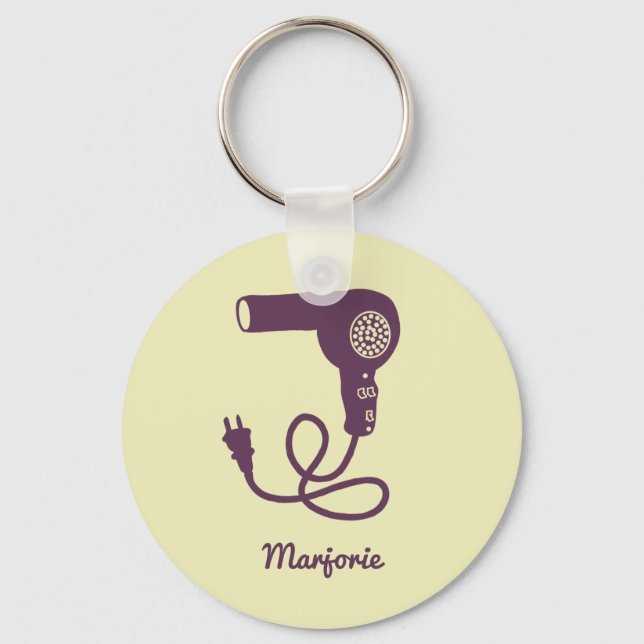 Personalised Purple Retro Hairdryer Blow Dryer Key Ring (Front)