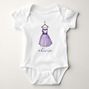 Personalised Purple Retro Prom Pretty Party Dress Baby Bodysuit