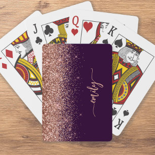 Personalised Purple Rose Gold Glitter Signature Playing Cards