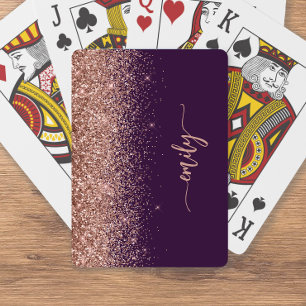 Personalised Purple Rose Gold Glitter Signature Playing Cards