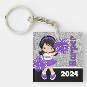 Personalised Purple & Silver Cheerleading Keychain