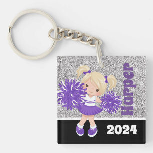 Personalised Purple & Silver Cheerleading Keychain
