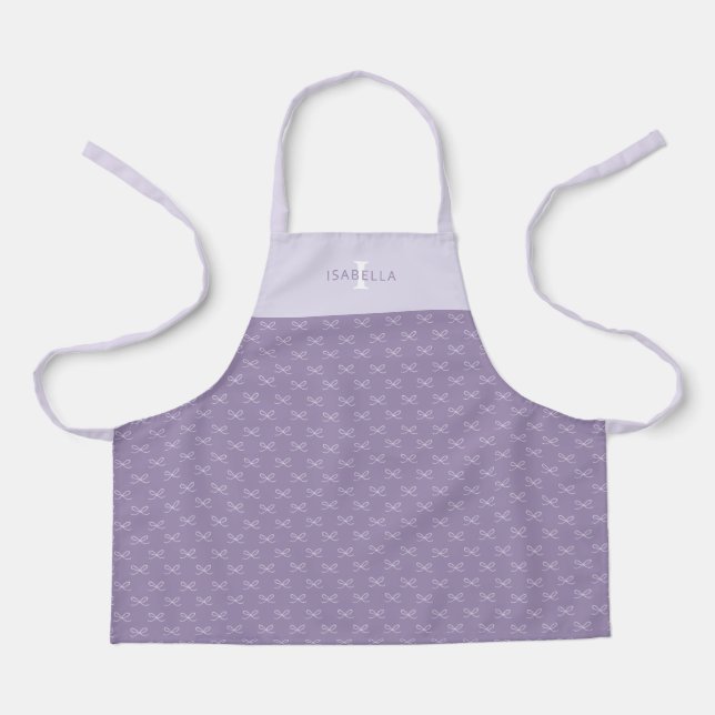 Personalised Purple Simple Bow Pattern Kids Apron (Front)