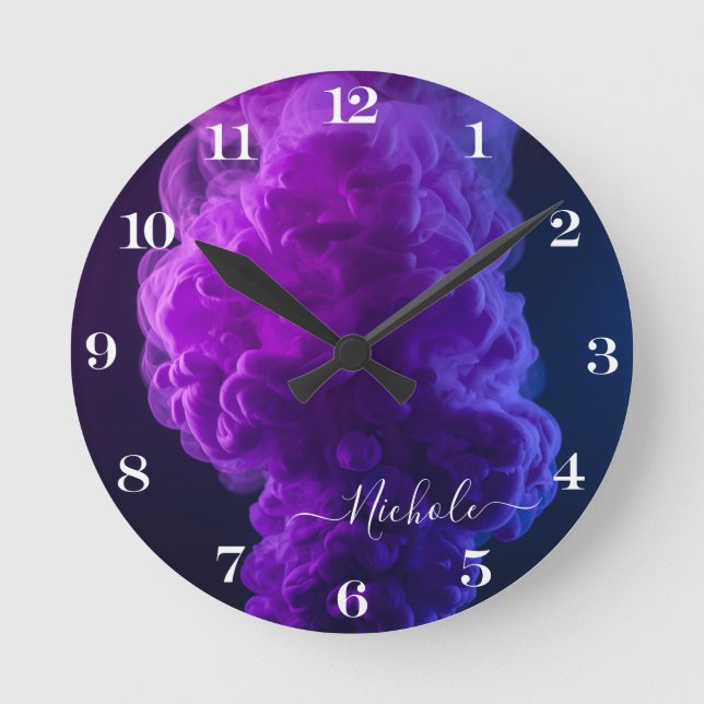 Personalised Purple Smoke  Round Clock (Front)