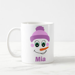 Personalised Purple Snowman Hat Custom Name Coffee Mug
