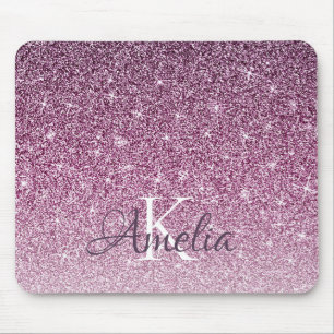 Personalised Purple Sparkle Glitter Monogram Mouse Mat