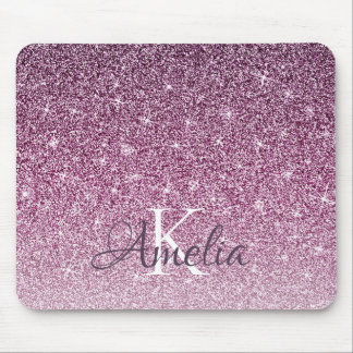 Personalised Purple Sparkle Glitter Monogram Mouse Mat
