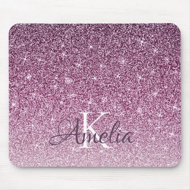 Personalised Purple Sparkle Glitter Monogram Mouse Mat (Front)