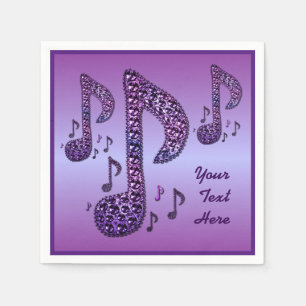 Personalised Purple Sparkle Music Notes Napkins