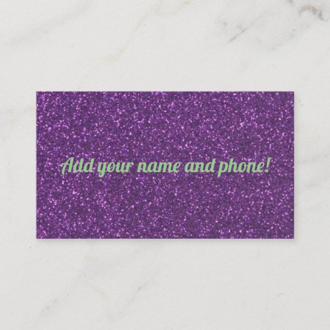 Personalised purple sparkling glitter business card (Front)