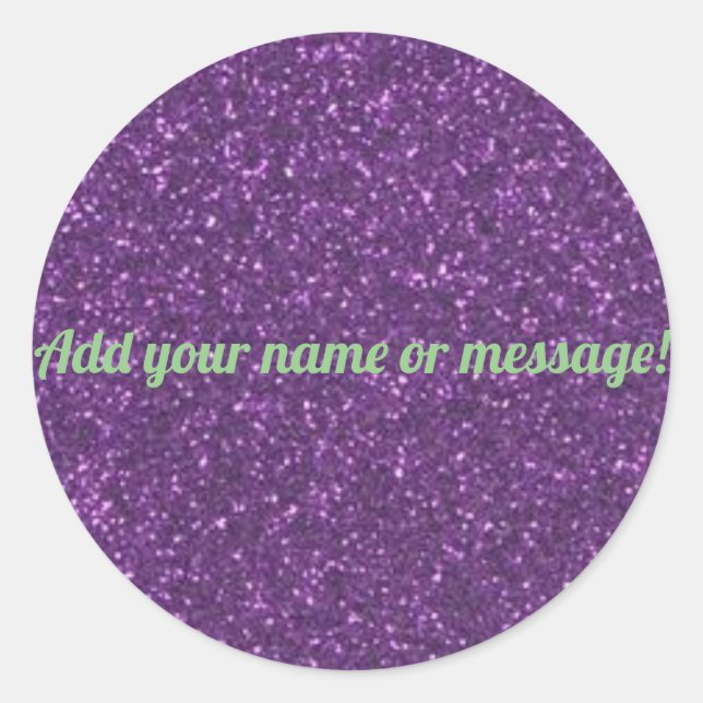 Personalised purple sparkling glitter classic round sticker (Front)