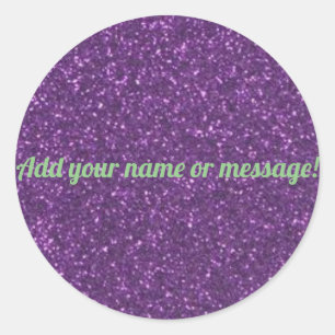 Personalised purple sparkling glitter classic round sticker