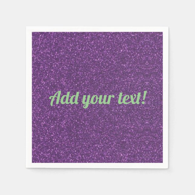 Personalised purple sparkling glitter napkin (Front)
