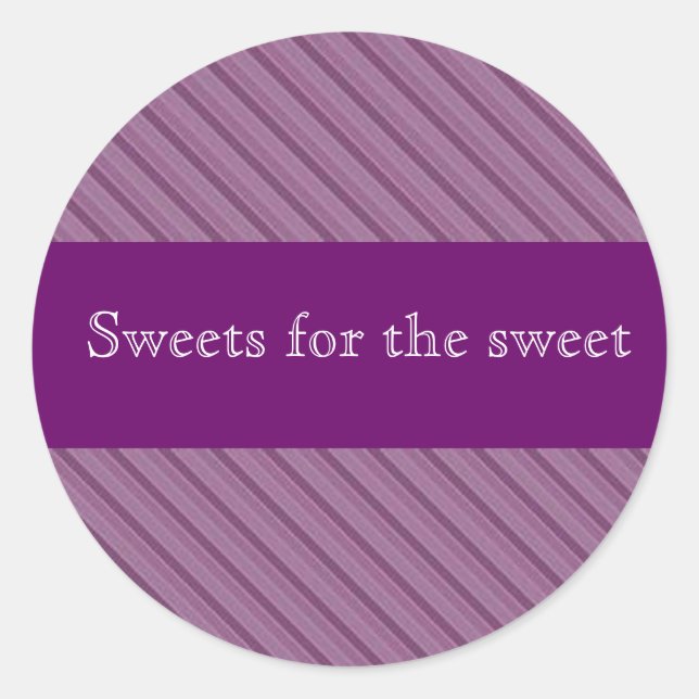 Personalised purple stripe stickers for lolly tins (Front)