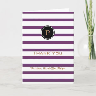 Personalised Purple Striped Monogram Thank You Card