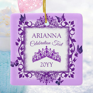 Personalised Purple Tiara & Butterflies Keepsake Ceramic Ornament
