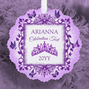 Personalised Purple Tiara & Butterflies Keepsake Tree Decoration Card