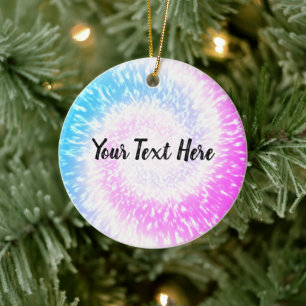 Personalised Purple Tie Dye Hippy Swirl Christmas Ceramic Tree Decoration