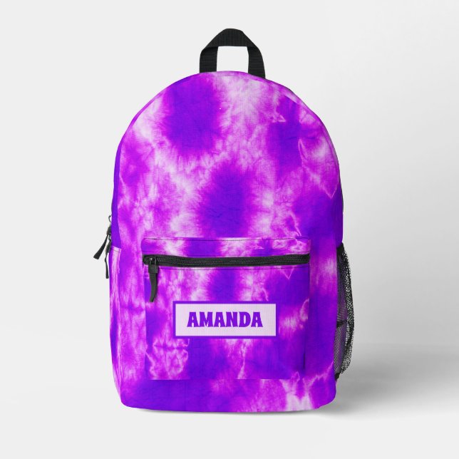Personalised Purple Tie Dye  Printed Backpack (Front)