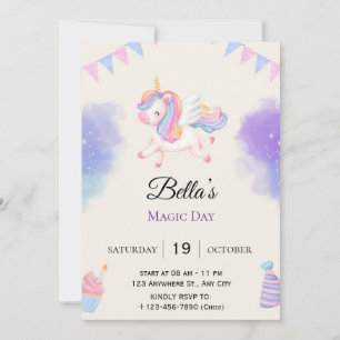 Personalised Purple Unicorn Birthday Invitation